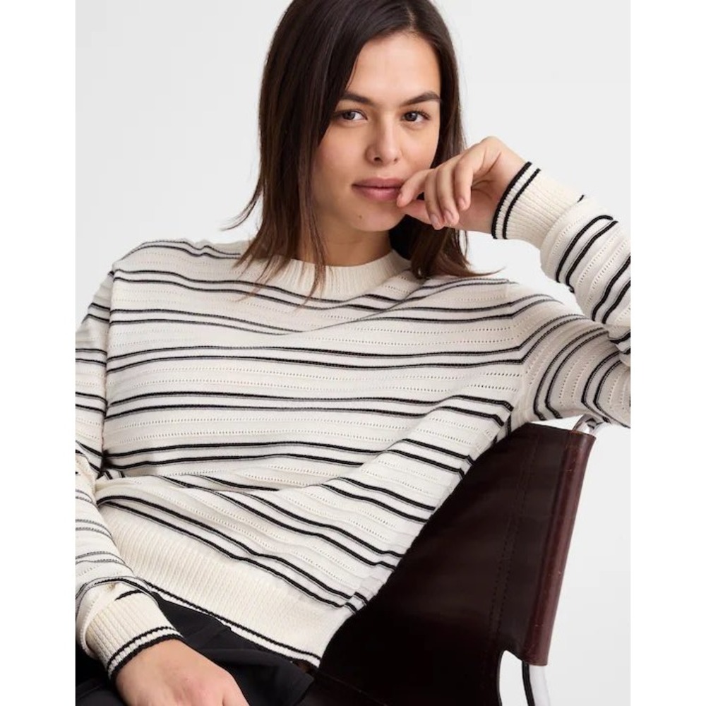 Madewell Striped Textured-Stitch Crewneck Sweater in 100% Cotton NZ323 XXS NEW